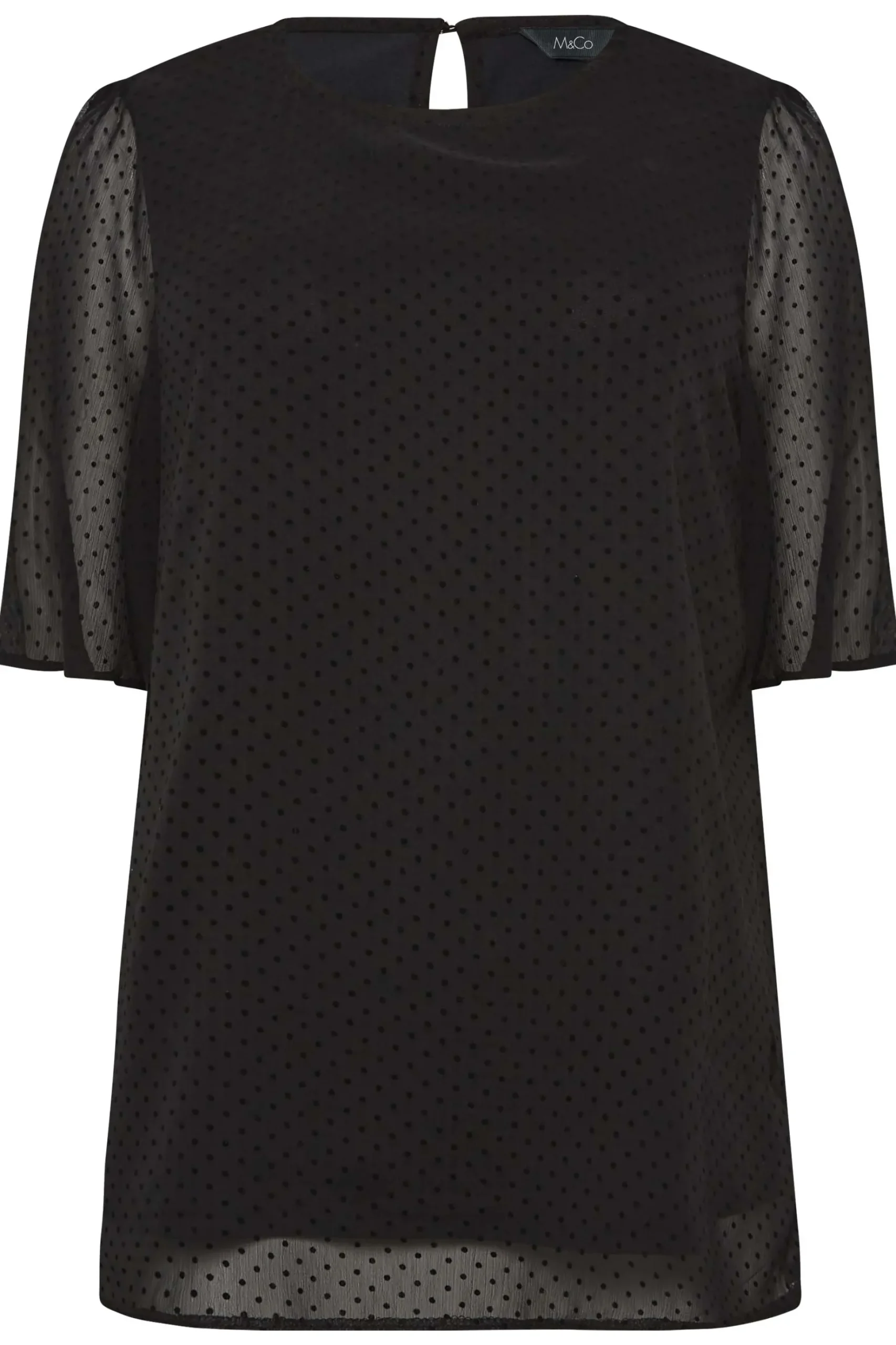 M&Co Womens M&Co Black Dobby Angel Sleeve Blouse