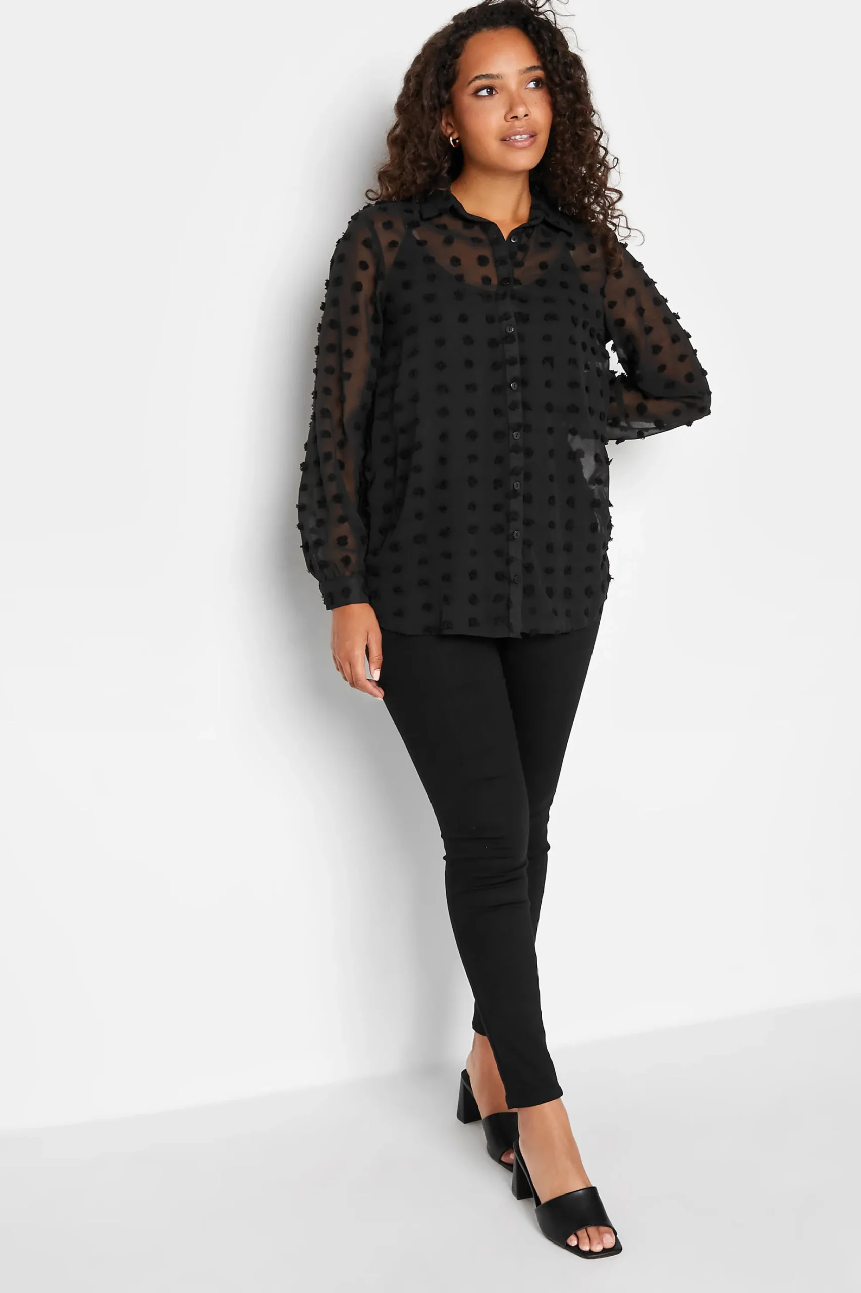 M&Co Womens M&Co Black Dobby Spot Shirt