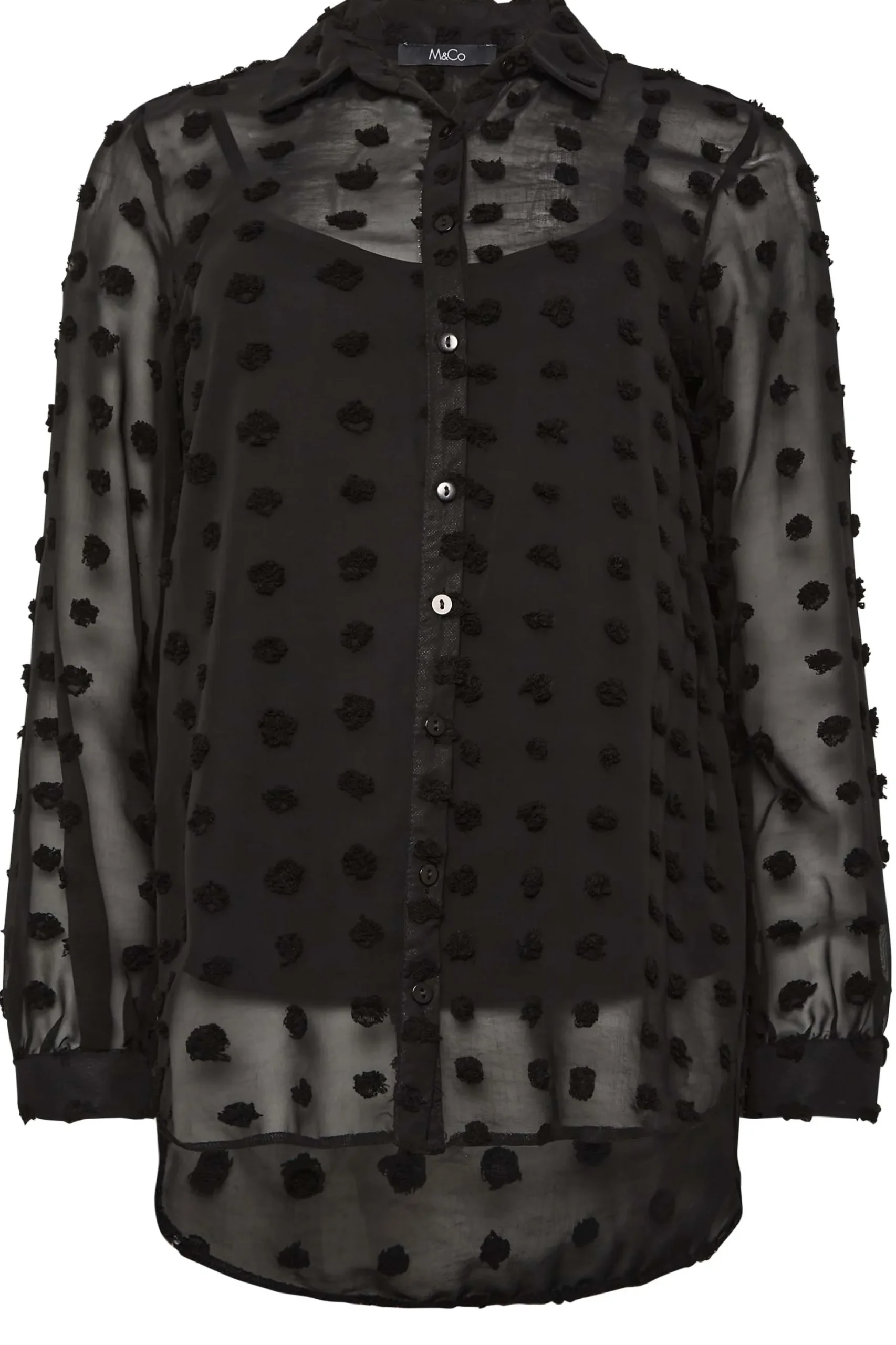 M&Co Womens M&Co Black Dobby Spot Shirt