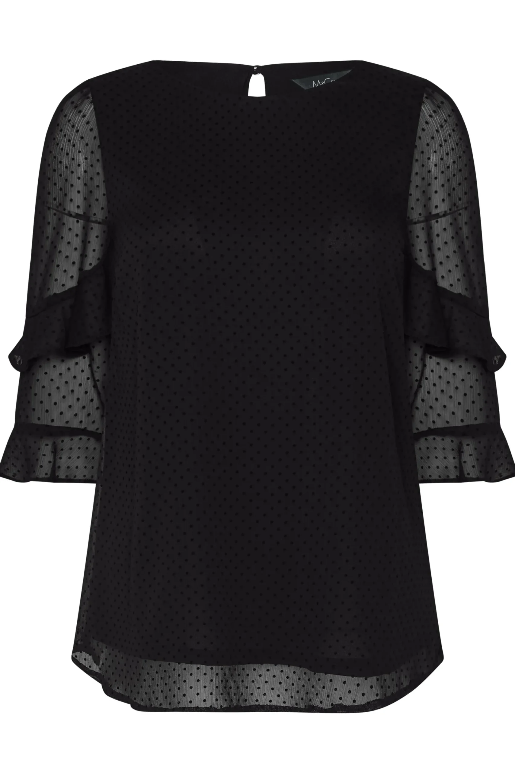 M&Co Womens M&Co Black Dobby Double Frill Sleeve Top
