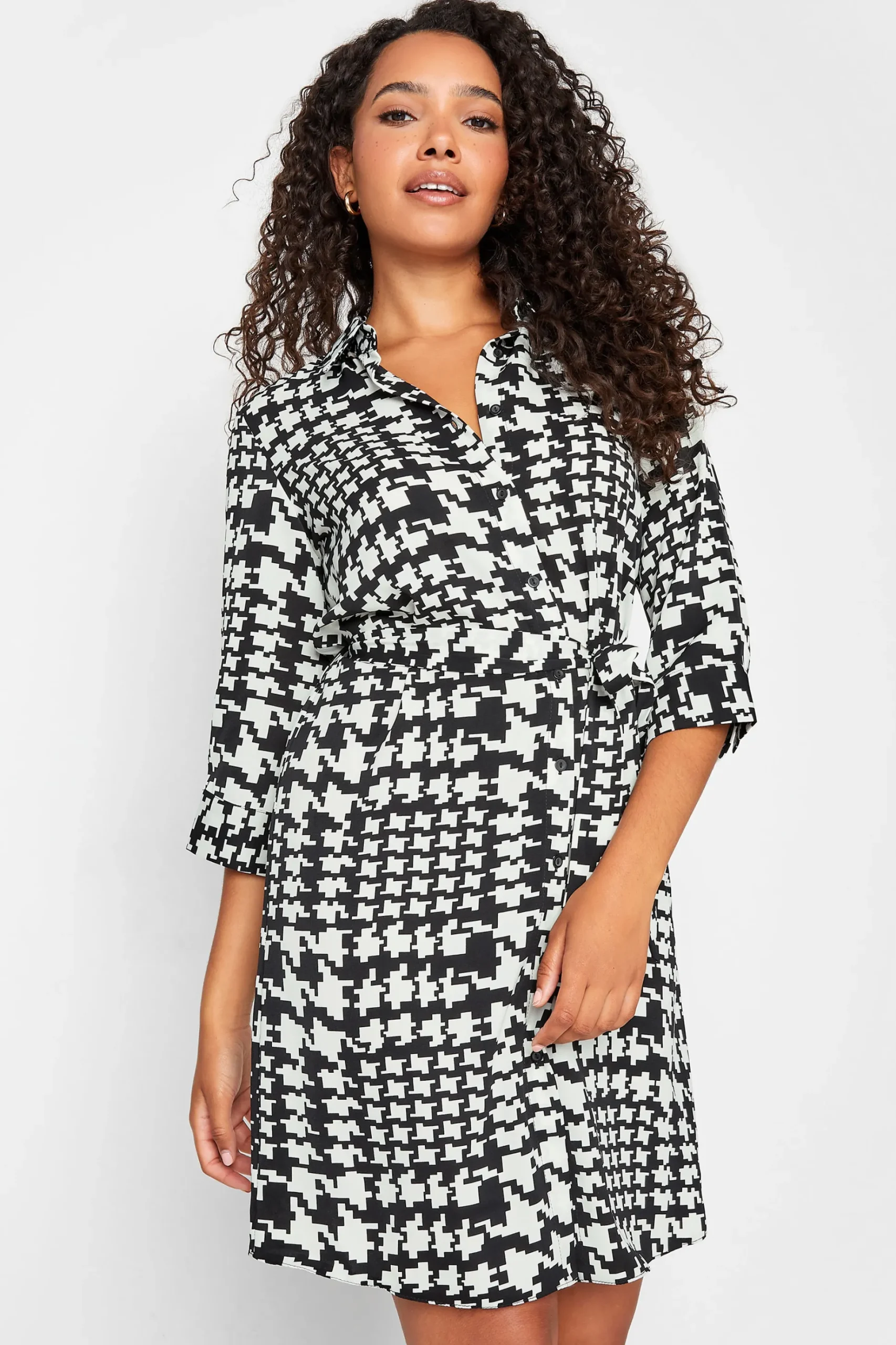 M&Co Womens M&Co Black Dogtooth Tunic Dress Shirt
