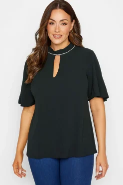 M&Co Womens M&Co Black Embellished Neck Keyhole Blouse