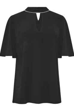 M&Co Womens M&Co Black Embellished Neck Keyhole Blouse