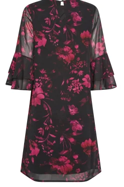 M&Co Womens M&Co Black Floral Print Flute Sleeve Shift Dress