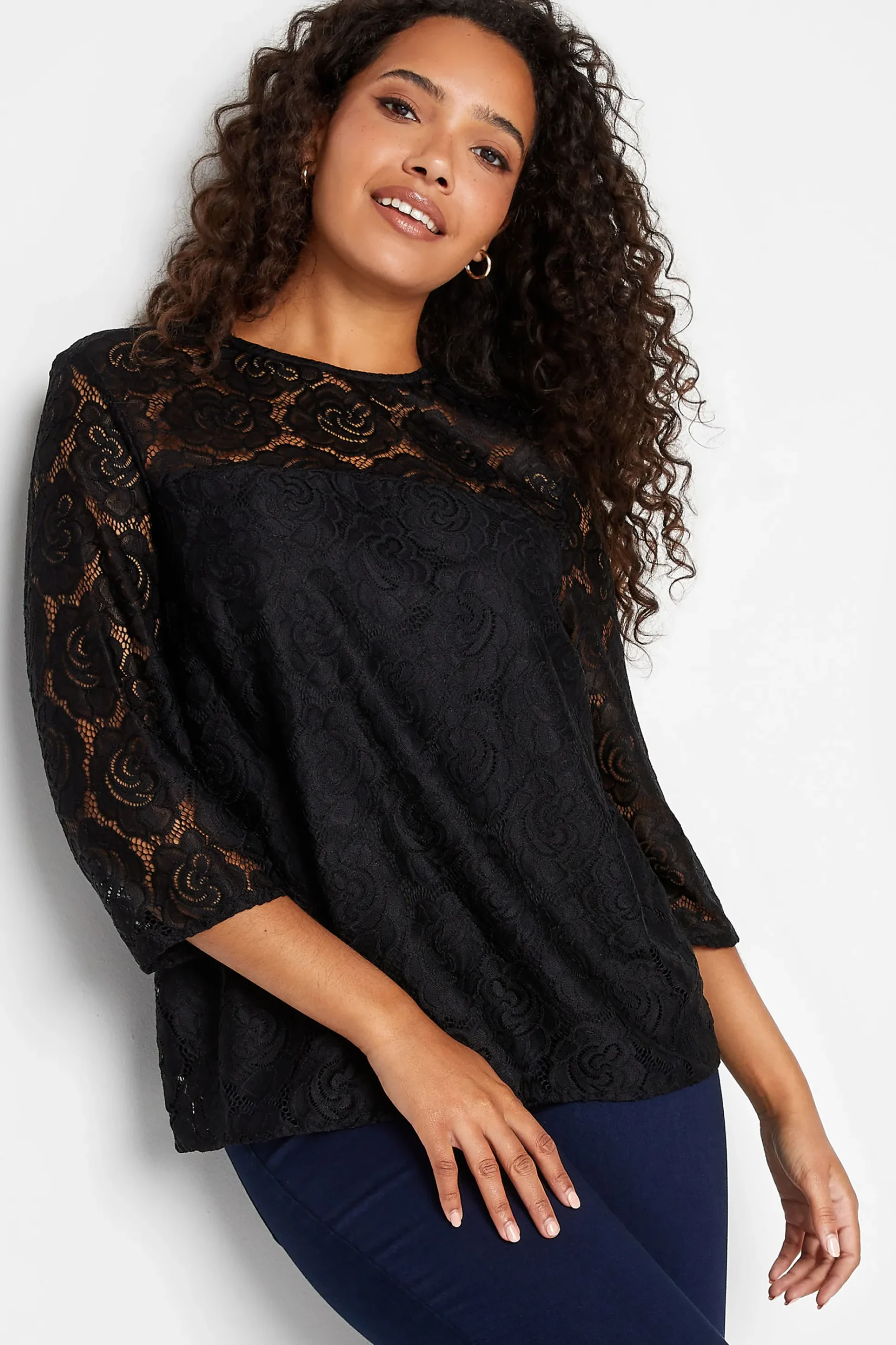 M&Co Womens M&Co Black Floral Lace Blouse