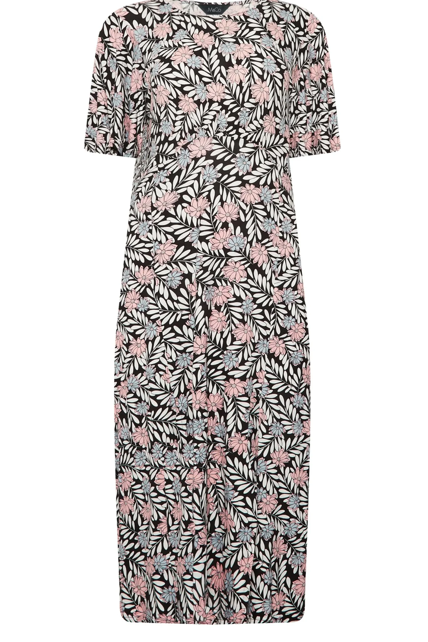 M&Co Womens M&Co Black Floral Print Angel Sleeve Split Hem Dress