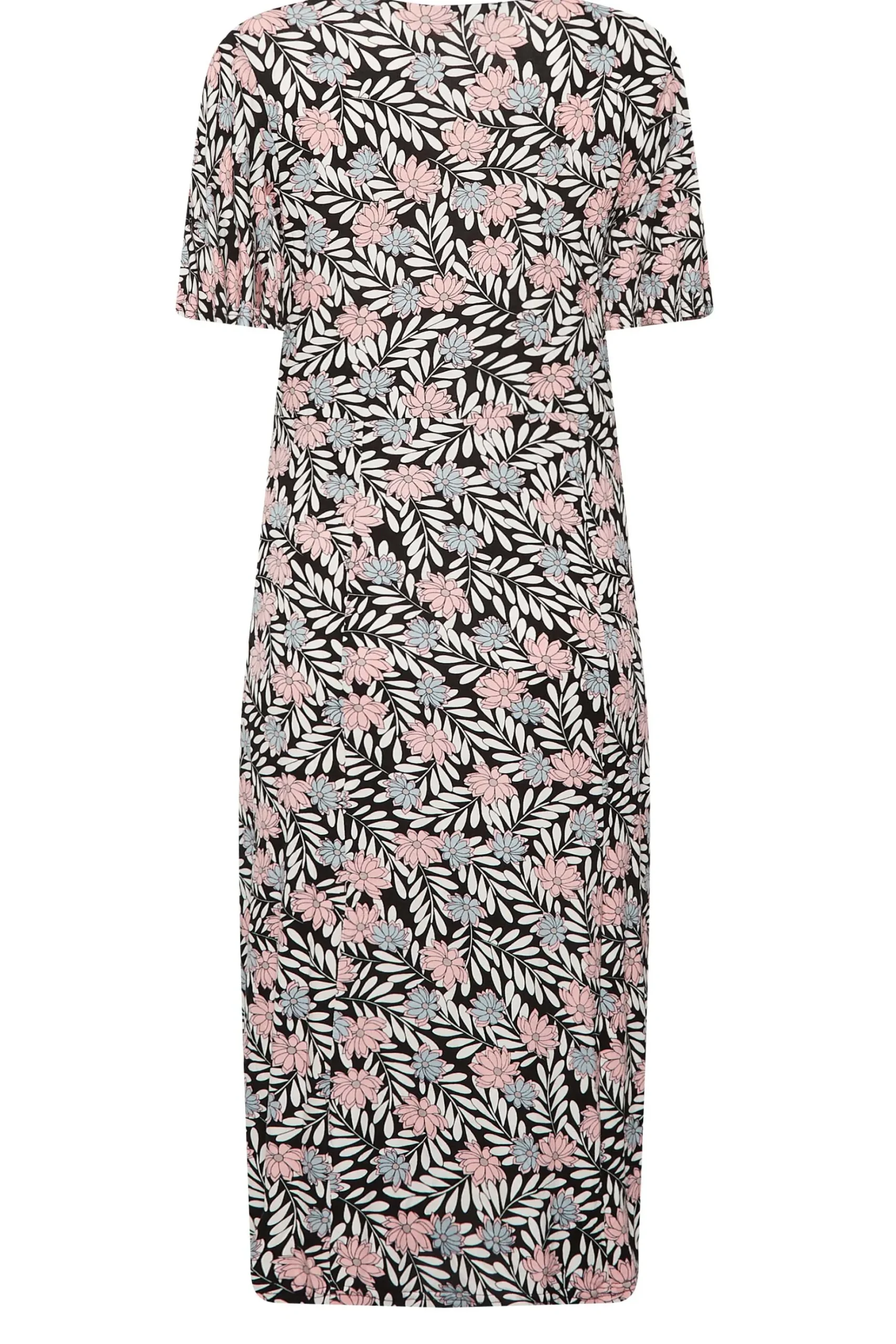 M&Co Womens M&Co Black Floral Print Angel Sleeve Split Hem Dress