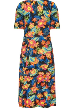 M&Co Womens M&Co Black Floral Print Angel Sleeve Split Hem Midi Dress