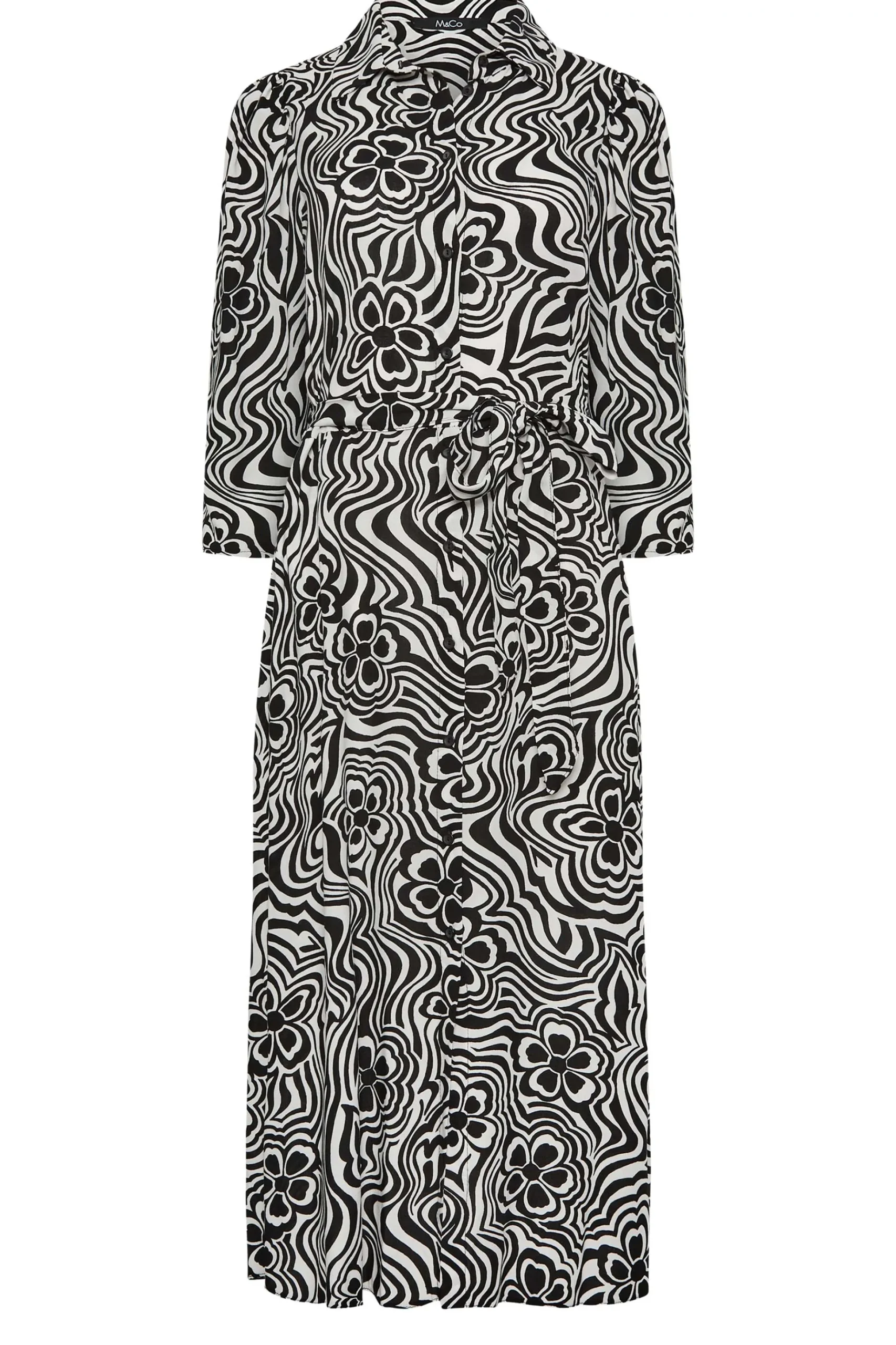 M&Co Womens M&Co Black Floral Swirl Print Midaxi Shirt Dress