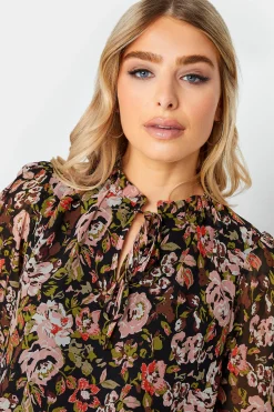 M&Co Womens M&Co Black Floral Print High Neck Blouse