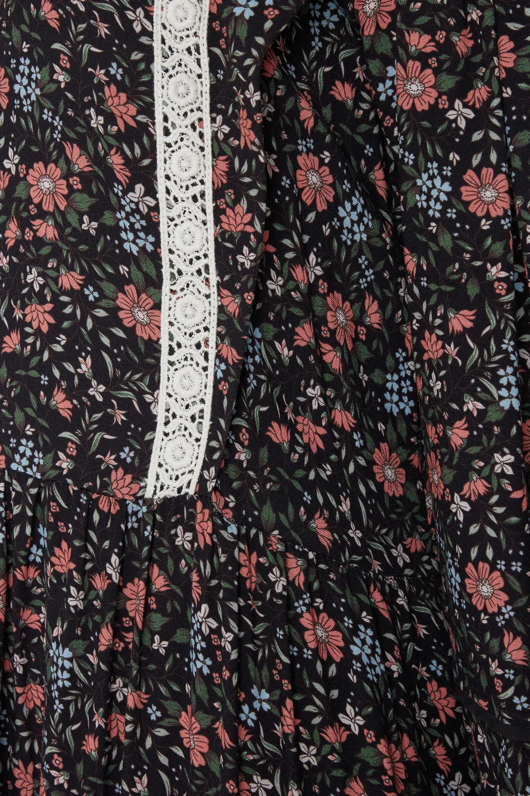 M&Co Womens M&Co Black Floral Print Crochet Trim Maxi Dress