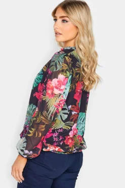 M&Co Womens M&Co Black Floral High Neck Blouse