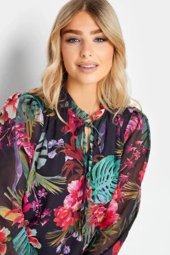 M&Co Womens M&Co Black Floral High Neck Blouse