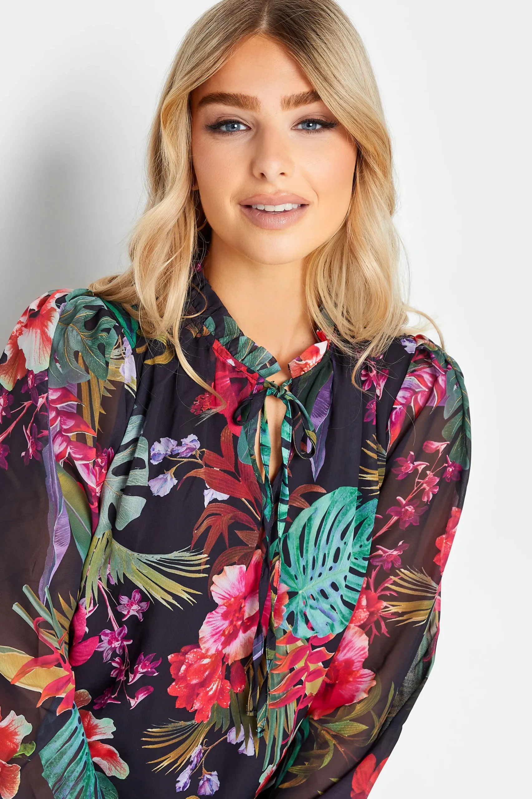 M&Co Womens M&Co Black Floral High Neck Blouse