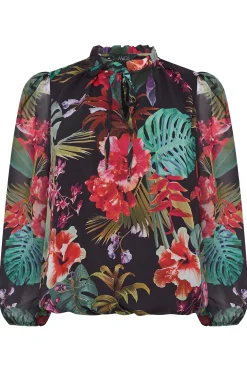 M&Co Womens M&Co Black Floral High Neck Blouse