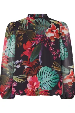 M&Co Womens M&Co Black Floral High Neck Blouse