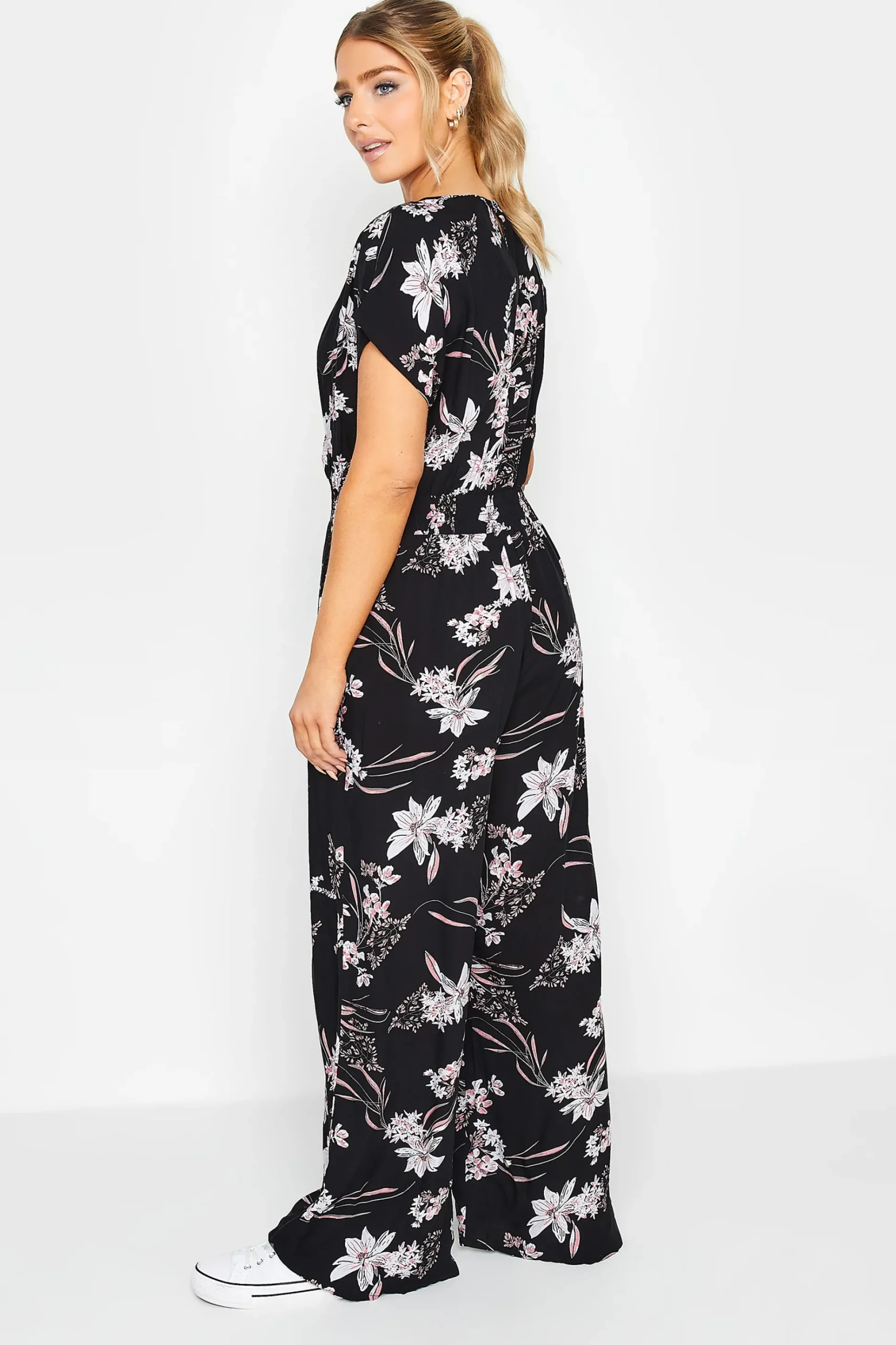 M&Co Womens M&Co Black Floral Wrap Jumpsuit