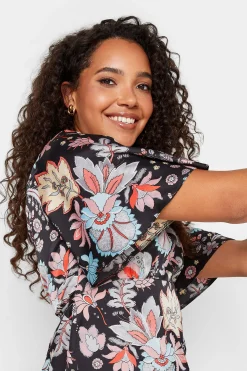 M&Co Womens M&Co Black Floral Tie Back Blouse