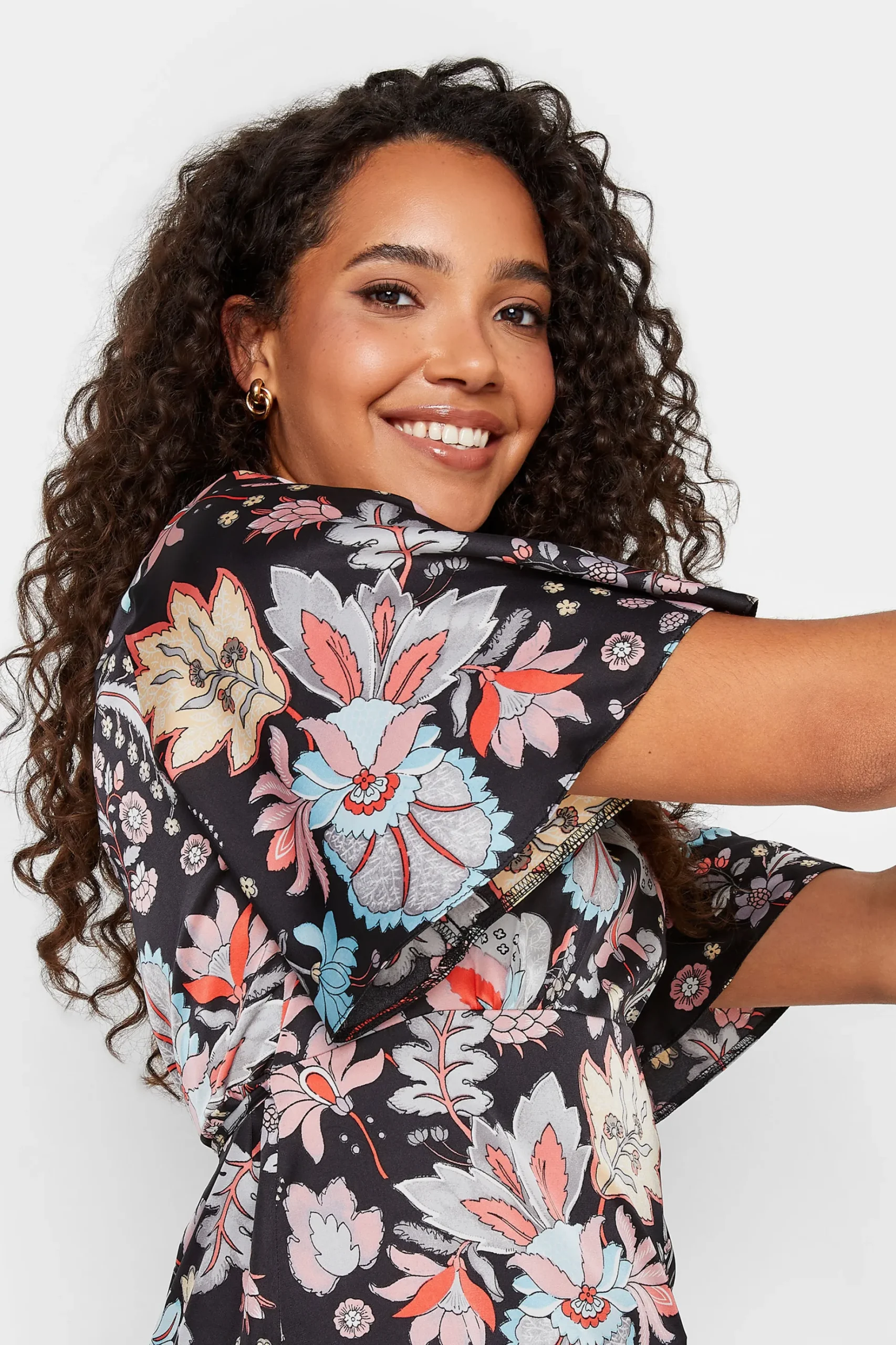 M&Co Womens M&Co Black Floral Tie Back Blouse