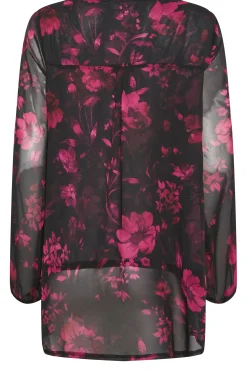 M&Co Womens M&Co Black Floral Print Wrap Hem Blouse