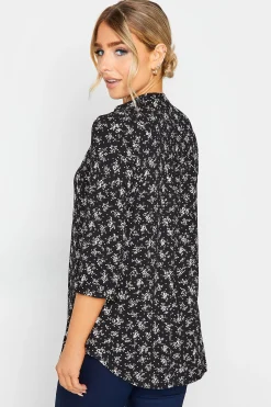 M&Co Womens M&Co Black Floral Print Half Placket Jersey Shirt