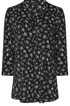 M&Co Womens M&Co Black Floral Print Half Placket Jersey Shirt