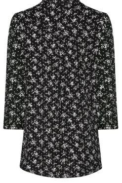 M&Co Womens M&Co Black Floral Print Half Placket Jersey Shirt