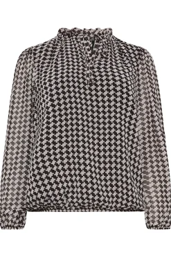M&Co Womens M&Co Black Geometric Print Tie Neck Blouse