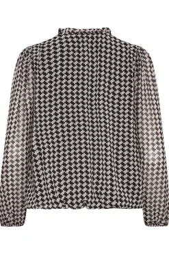 M&Co Womens M&Co Black Geometric Print Tie Neck Blouse