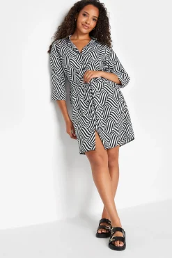 M&Co Womens M&Co Black Geometric Print Tie Waist Shirt Dress