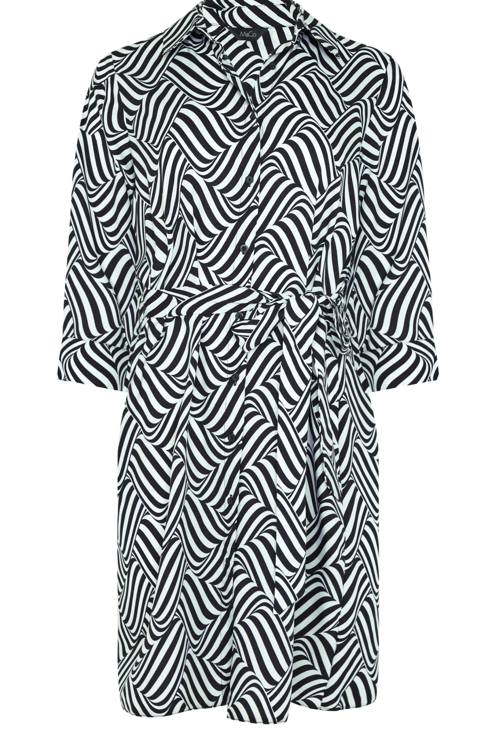 M&Co Womens M&Co Black Geometric Print Tie Waist Shirt Dress