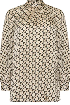 M&Co Womens M&Co Black Geometric Print High Neck Satin Blouse