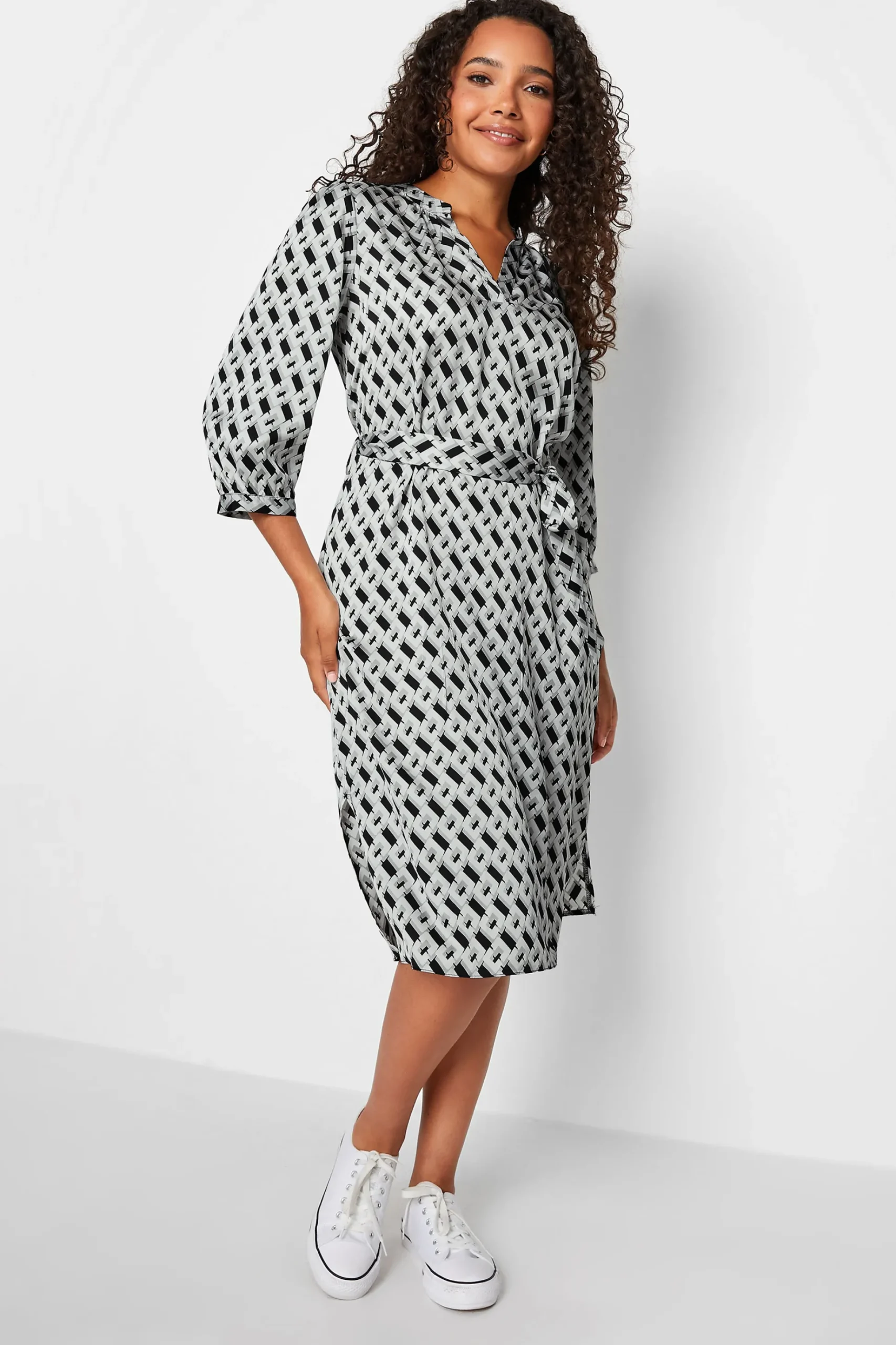 M&Co Womens M&Co Black Geometric Print Satin Tunic Dress