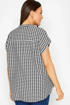 M&Co Womens M&Co Black Gingham Grown On Sleeve Top