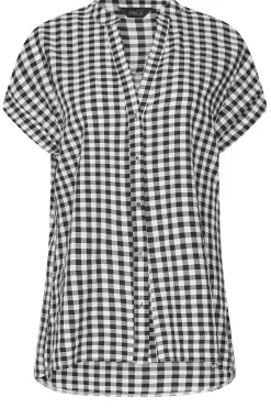 M&Co Womens M&Co Black Gingham Grown On Sleeve Top