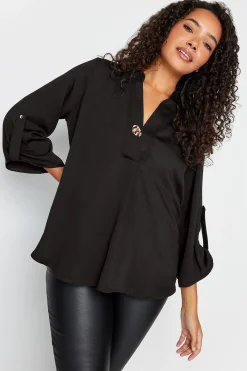 M&Co Womens M&Co Black Gold Statement Button Tab Sleeve Shirt