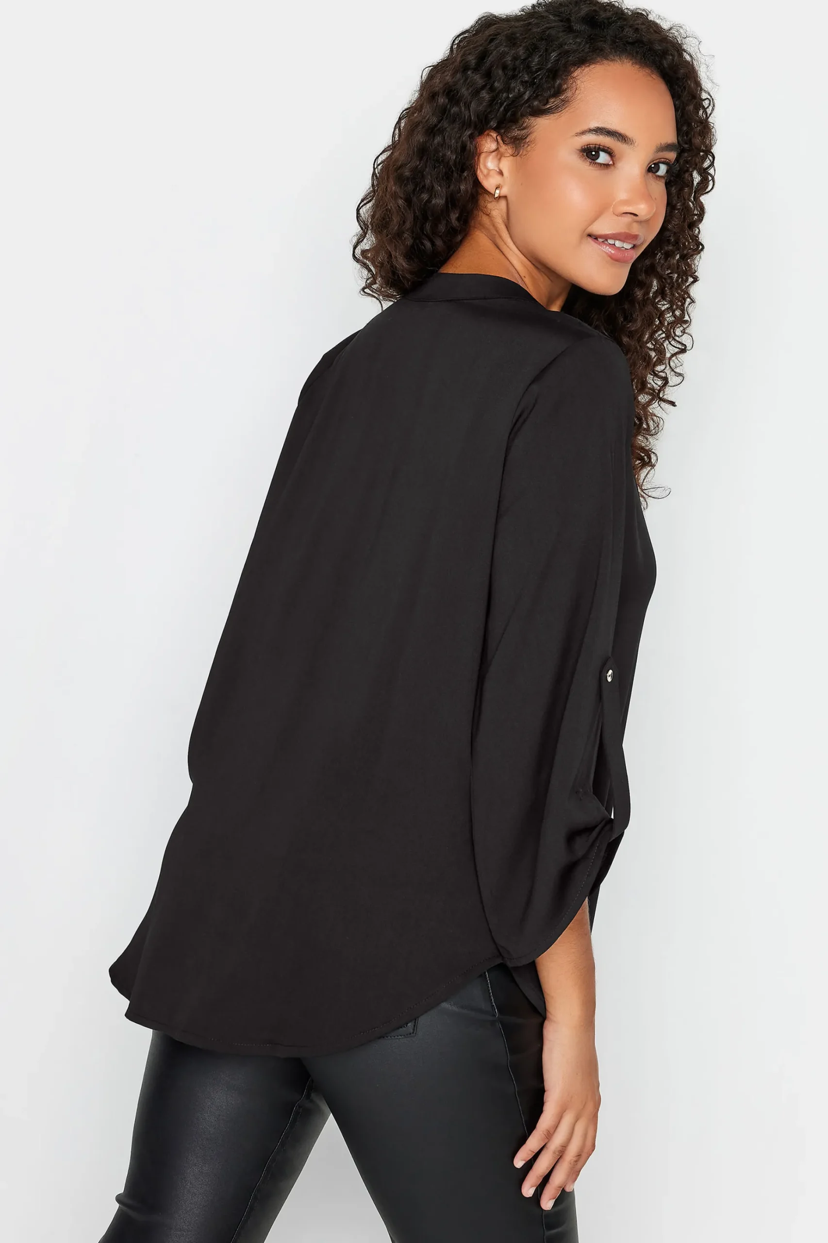 M&Co Womens M&Co Black Gold Statement Button Tab Sleeve Shirt