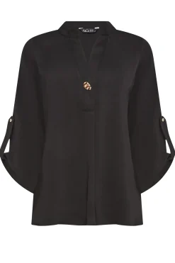 M&Co Womens M&Co Black Gold Statement Button Tab Sleeve Shirt