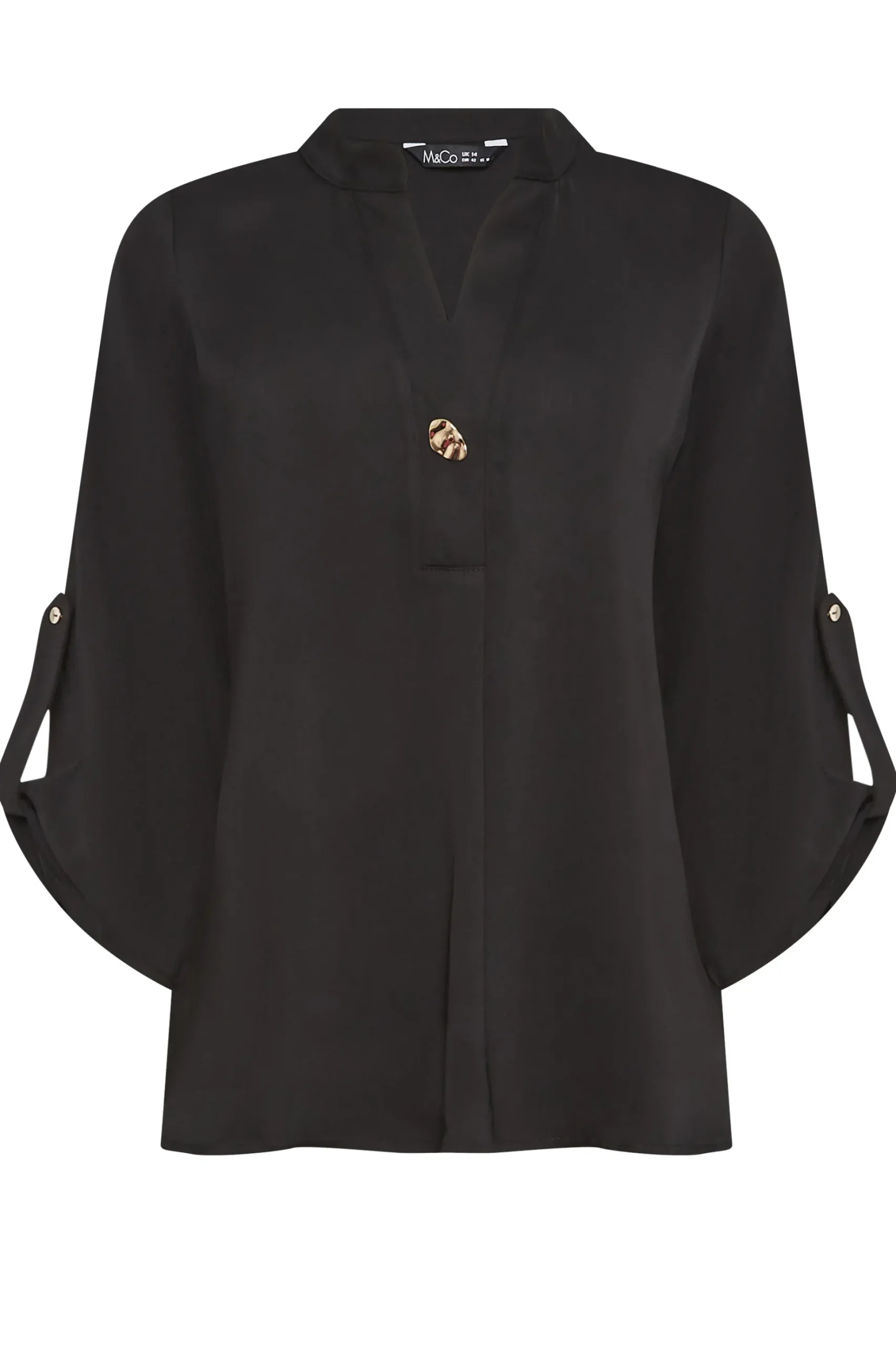M&Co Womens M&Co Black Gold Statement Button Tab Sleeve Shirt