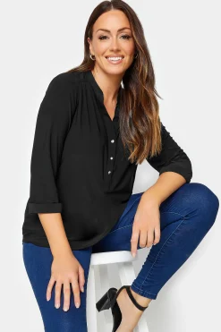 M&Co Womens M&Co Black Half Placket Jersey Shirt