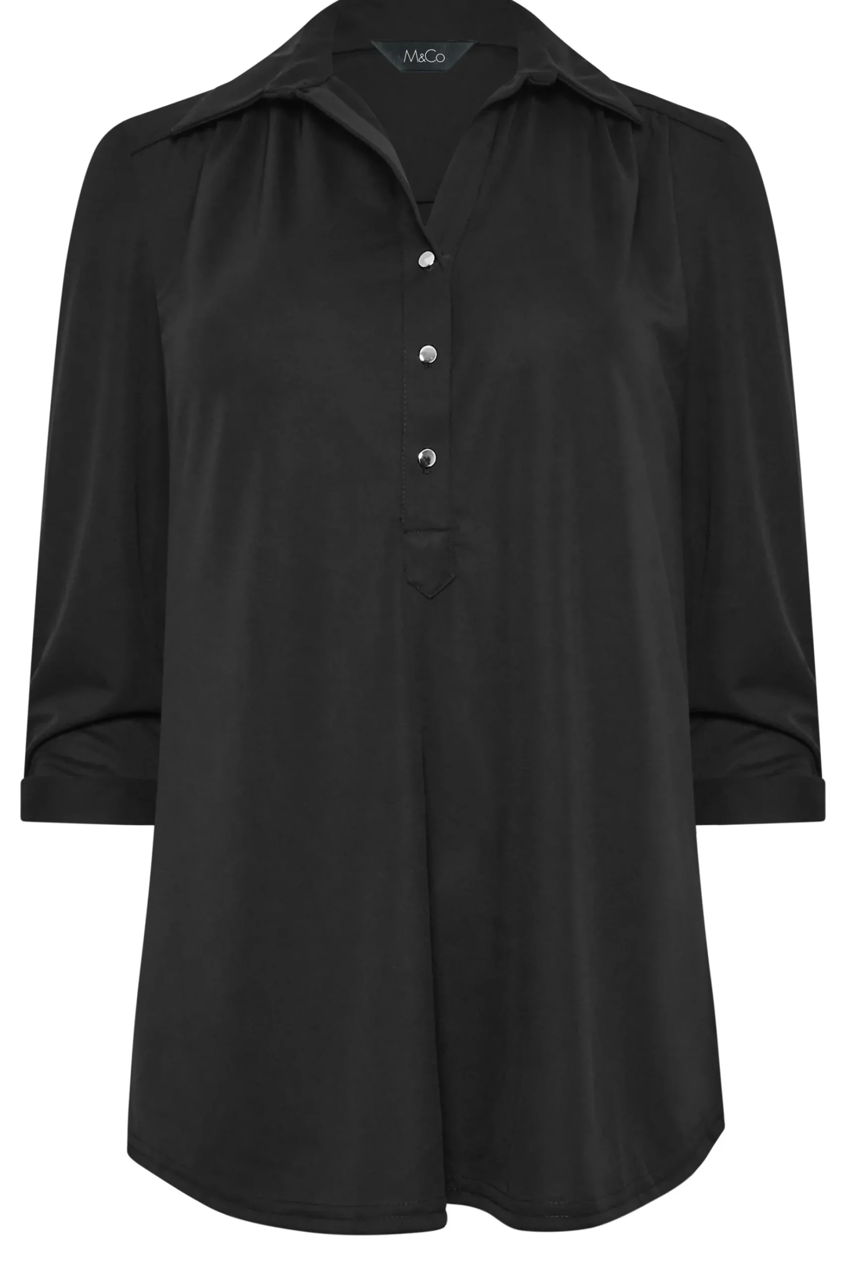 M&Co Womens M&Co Black Half Placket Jersey Open Collar Shirt