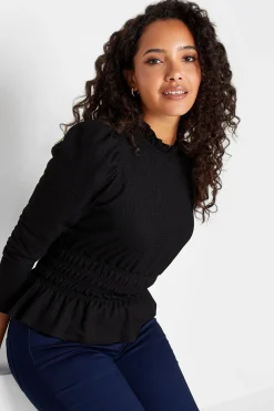 M&Co Womens M&Co Black High Frill Neck Blouse