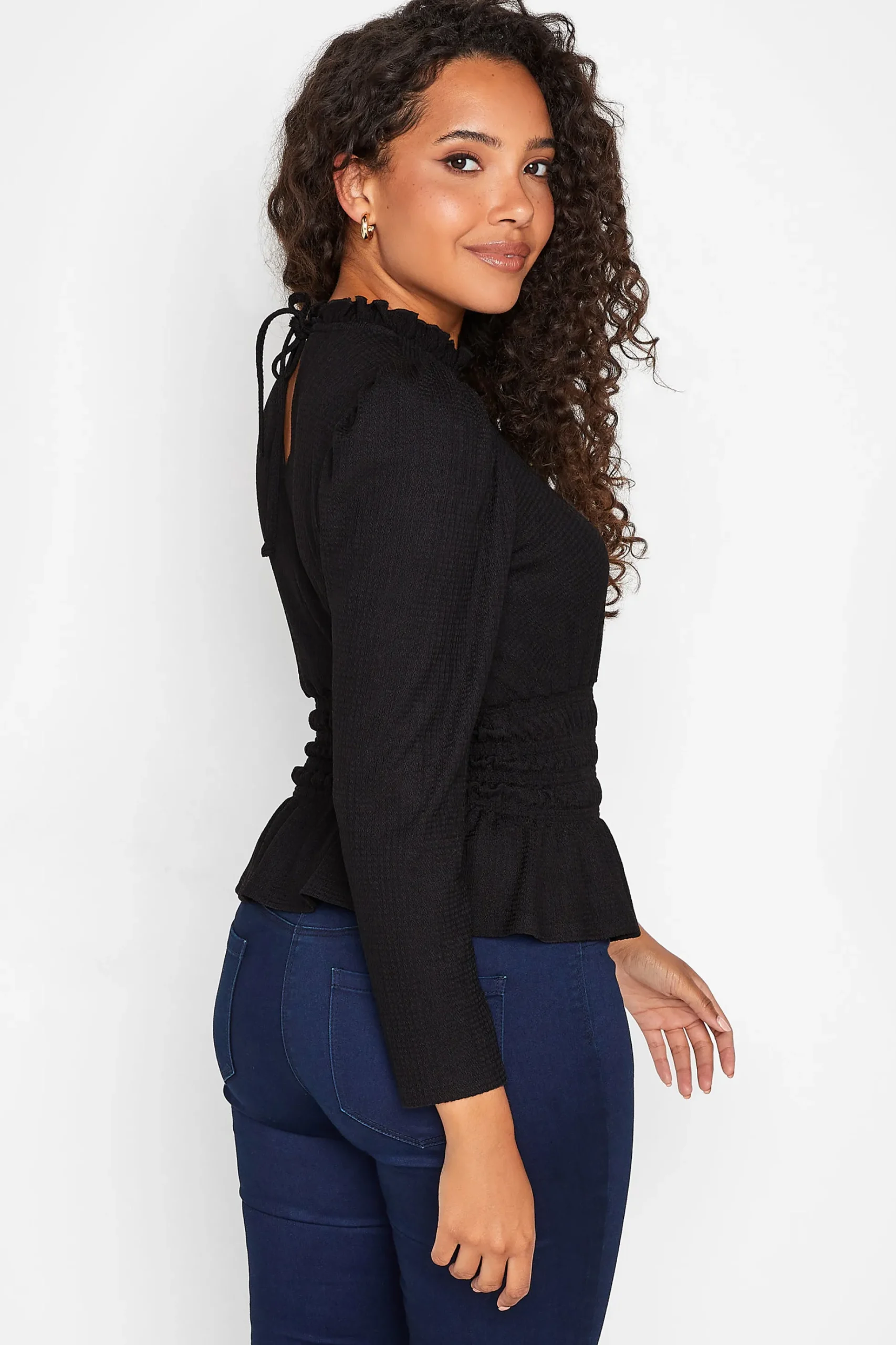 M&Co Womens M&Co Black High Frill Neck Blouse