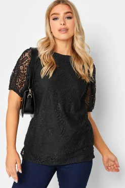 M&Co Womens M&Co Black Lace Puff Sleeve Blouse