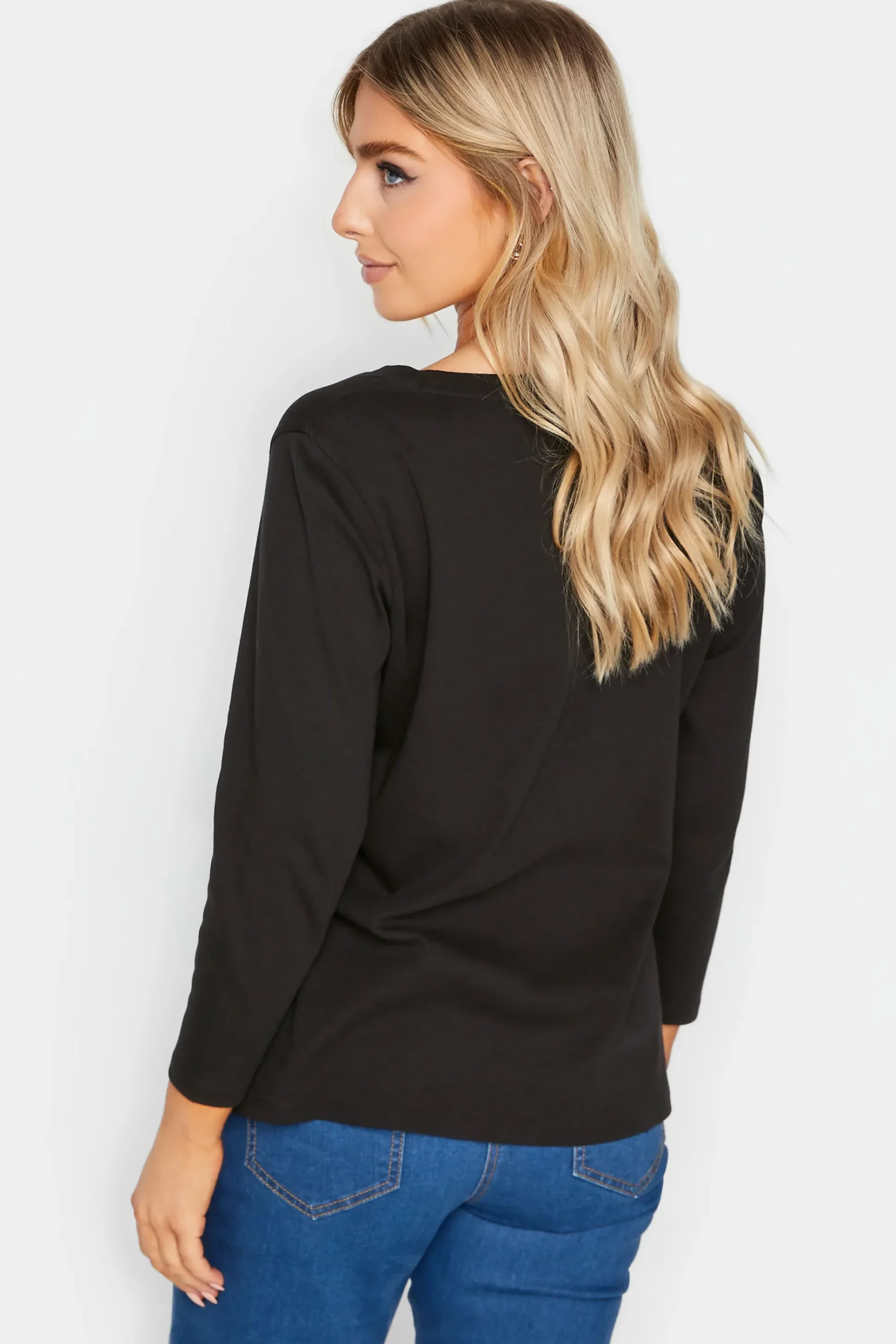M&Co Womens M&Co Black Long Sleeve Cotton Blend Top
