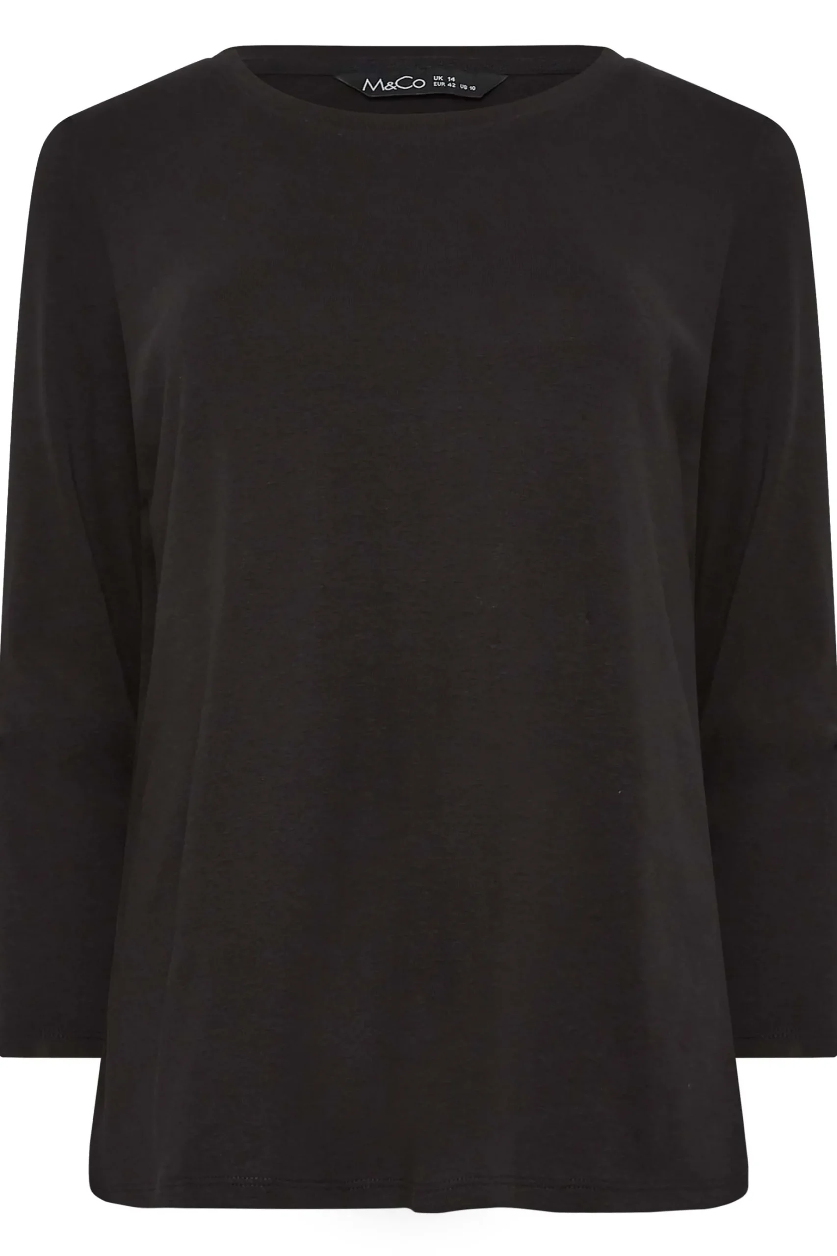 M&Co Womens M&Co Black Long Sleeve Cotton Blend Top