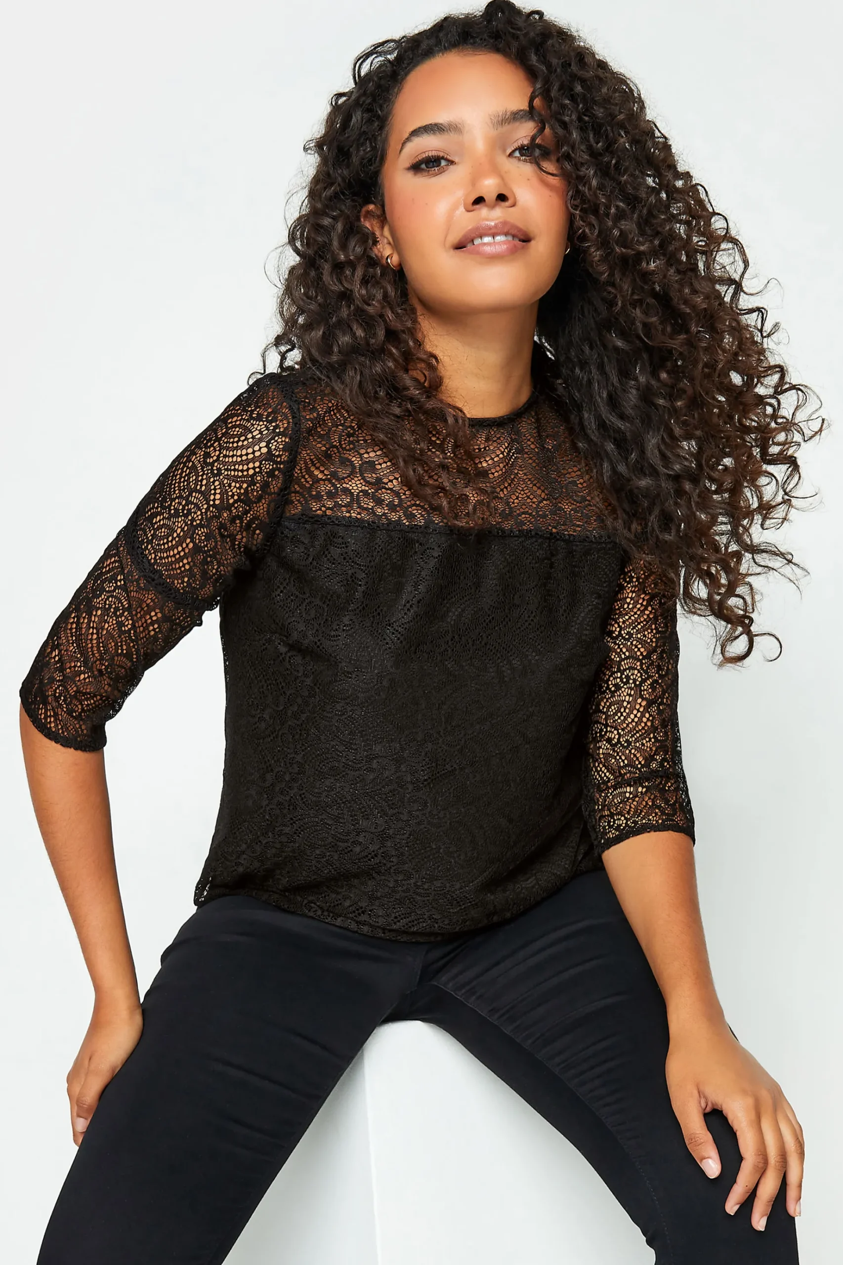 M&Co Womens M&Co Black Long Sleeve Lace Blouse