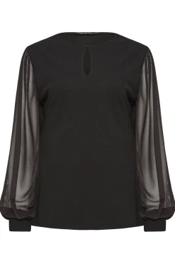 M&Co Womens M&Co Black Mesh Long Sleeve Top