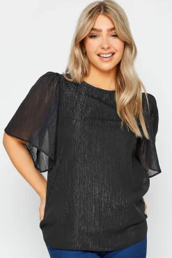 M&Co Womens M&Co Black Metallic Angel Sleeve Blouse