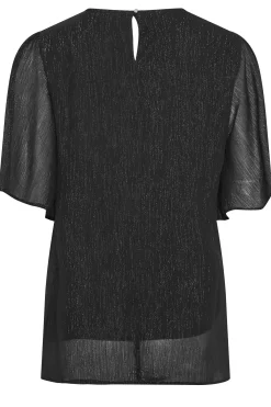 M&Co Womens M&Co Black Metallic Angel Sleeve Blouse